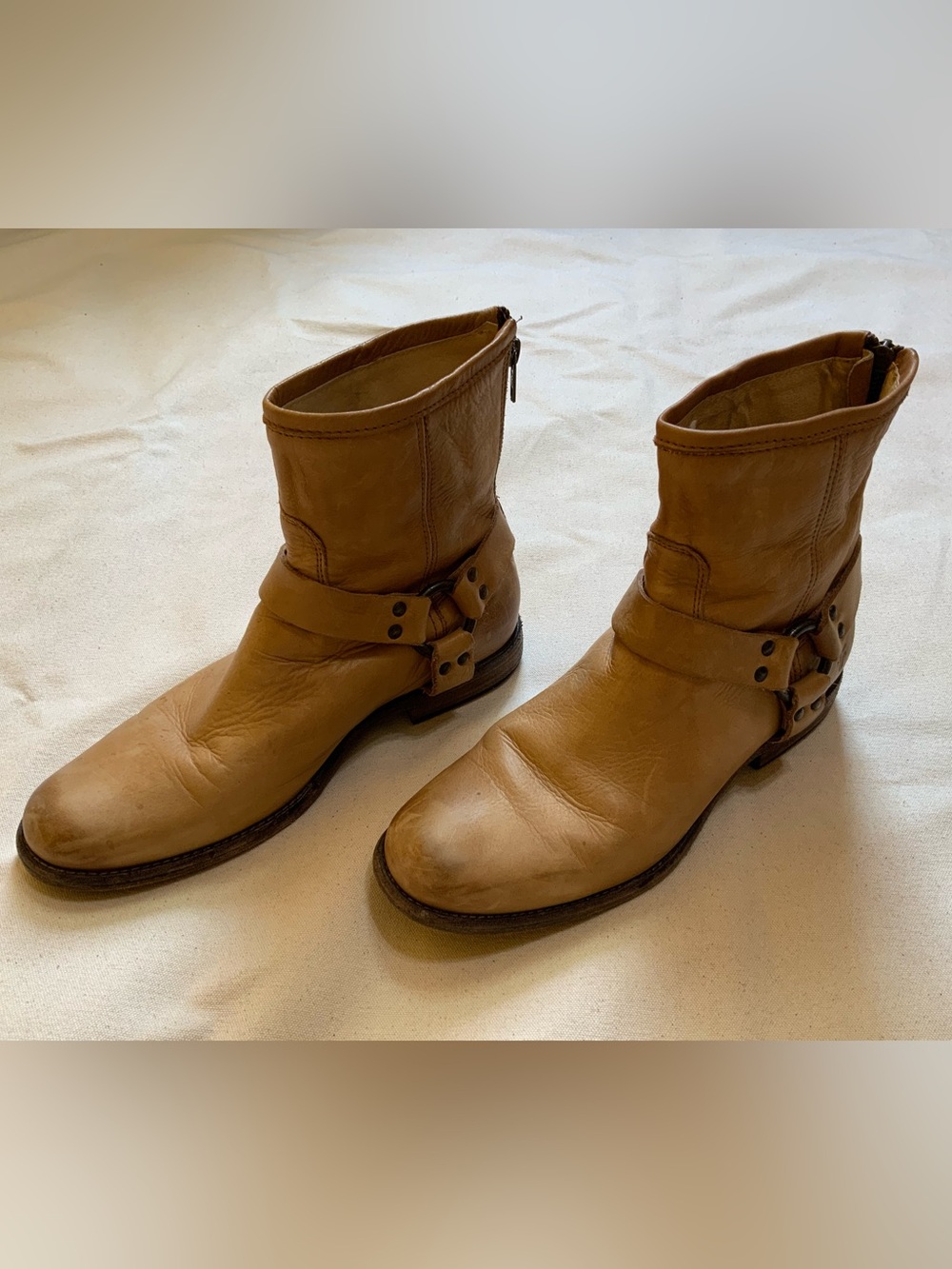 Frye Phillip Tan Leather Harness Bootie 10